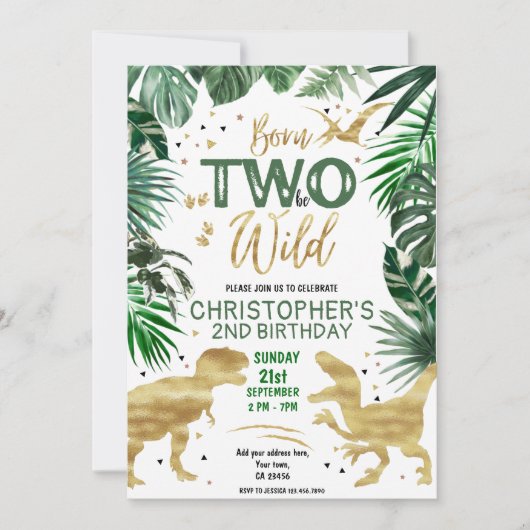 TWEE om WILD Dinosaur Theme Birthday Party te word Kaart (Voorkant)