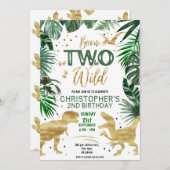 TWEE om WILD Dinosaur Theme Birthday Party te word Kaart (Voorkant / Achterkant)