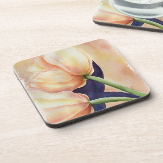 TWEE ORANJE TULIPS-ONDERZETTERS DRANKJES ONDERZETTER (Linkerzijde)