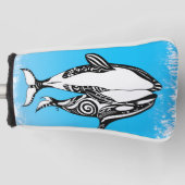 Twee Orca Whales Tribal Blue geborsteld Golfheadcover (Voorkant)