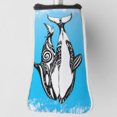 Twee Orca Whales Tribal Blue geborsteld Golfheadcover (Draai 90)