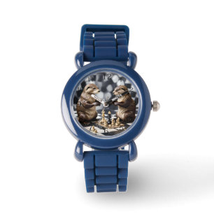 Twee otters die schaken, horloge