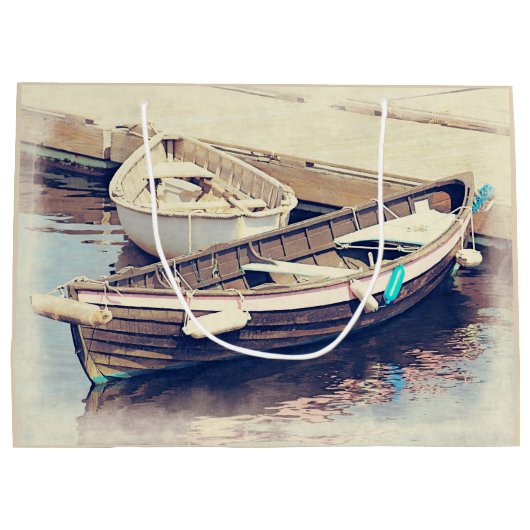 Twee oude roeiboten met houten boten groot cadeauzakje (Achterkant)