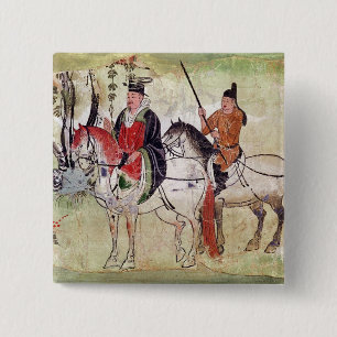 Twee paarden in een landschap vierkante button 5,1 cm