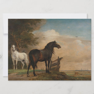 Twee paarden in een weide bij een poort (Paulus Po Kaart