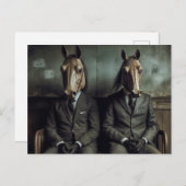 Twee Paarden in Suits AI Art Briefkaart (Voorkant / Achterkant)