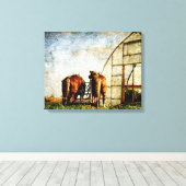 Twee Paarden klaar voor het werk Canvas Afdruk (Insitu (Houten vloer))