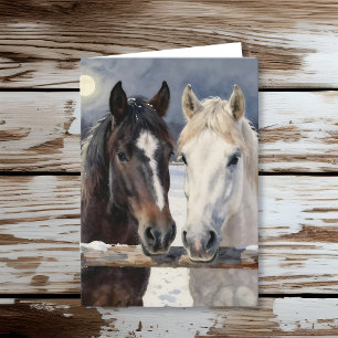 Twee paarden op een besneeuwde boerderij Gefelic Kaart