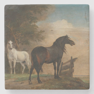 Twee paarden op een weiland bij een hek (Paulus Po Stenen Onderzetter