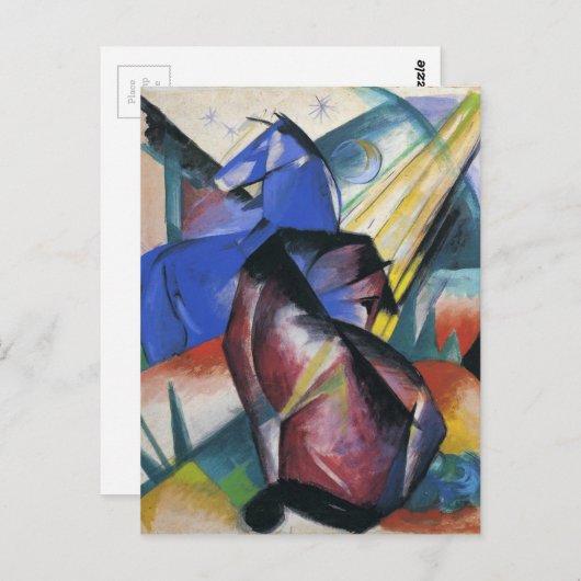 Twee paarden, rood en blauw van Franz Marc Briefkaart (Voorkant / Achterkant)