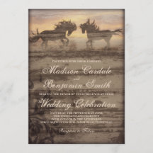 Twee paarden Rustic Country Western Wedding Invita
