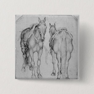 Twee paarden uit het Album van de Vallardi Vierkante Button 5,1 Cm