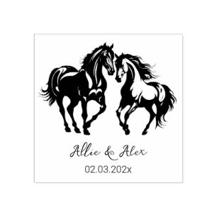 Twee paarden verliefd op zwart wit paardenliefhebb 	rubberstempel