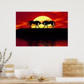 Twee paarden voor zonsondergang poster (Keuken)