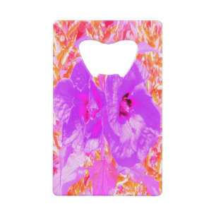 Twee Paarse en warme roze roze lui hibiscus op roo Kredietkaart Flessenopener