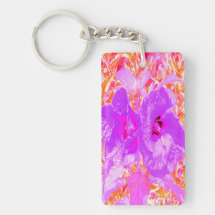 Twee Paarse en warme roze roze lui hibiscus op roo Sleutelhanger