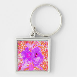 Twee Paarse en warme roze roze lui hibiscus op roo Sleutelhanger
