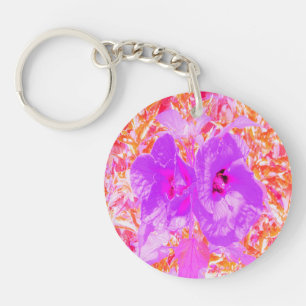 Twee Paarse en warme roze roze luiers hibiscus Sleutelhanger