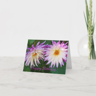 Twee Paarse en witte dahlia's, Happy Birthday Kaar Kaart