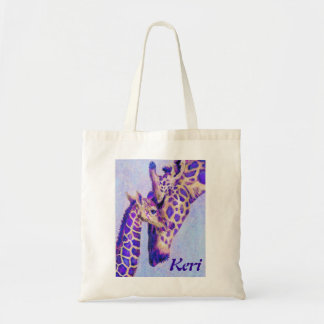 Twee paarse giraffen canvas tas