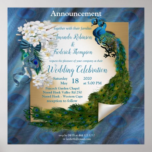 Twee pacocks op Emerald-green Silk Poster (Voorkant)