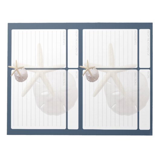 Twee pagina's met zandband en Starfish Twee, vijf  Notitieblok (Voorkant)