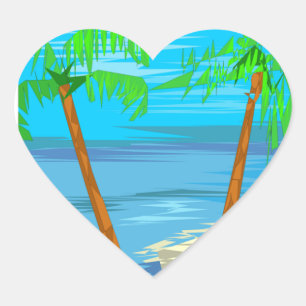 Twee palm Trees Wedding Hearts Hart Sticker