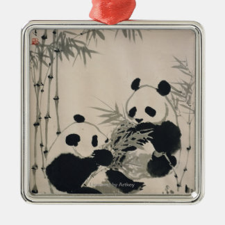 Twee Pandas Metalen Ornament