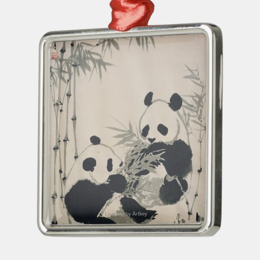 Twee Pandas Metalen Ornament (Links)