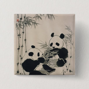Twee Pandas Vierkante Button 5,1 Cm