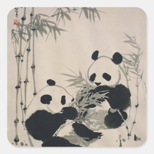 Twee panda's vierkante sticker (Voorkant)