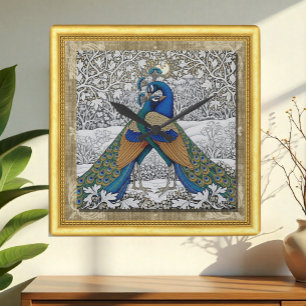 Twee pauwen in omhelzing Art Nuovo, ingelijste klo Vierkante Klok