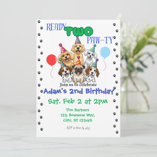 Twee Paw-ty verjaardagsuitnodiging Kaart (Staand voorkant)