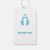 Twee peafuilvogel blauwgroen witte bruiloft labels cadeaulabel (Achterkant)