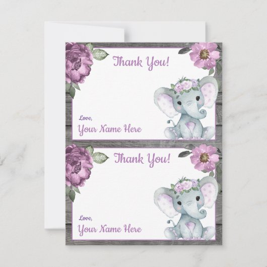Twee per pagina Dankkaartjes Olifant Meisje Shower Kaart (Voorkant)