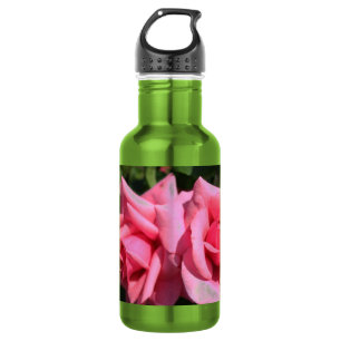 twee perfecte, roze roos bloemen. waterfles