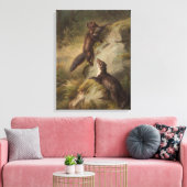 Twee Pine Martens op een rots in het bos Canvas Afdruk (Insitu (Woonkamer))