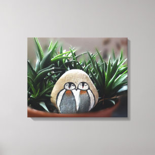 Twee pinguïns decoratieve steen in pot enkele prin canvas afdruk