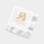 Twee Pinguïns Silhouet #2 Paar Namen Datum Folie Servetten (Links)