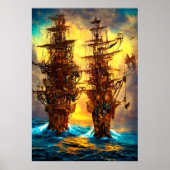 Twee piratenschepen op het zee | AI Art Poster (Voorkant)