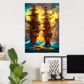 Twee piratenschepen op het zee | AI Art Poster (Thuiskantoor)
