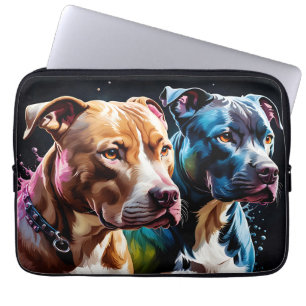 Twee Pit Bulls portret Laptop Sleeve