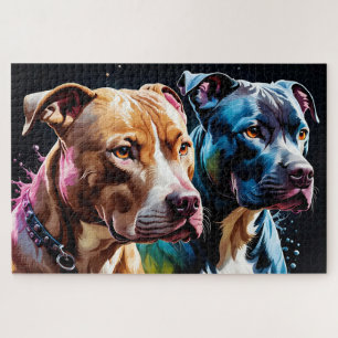 Twee Pit Bulls portret Legpuzzel