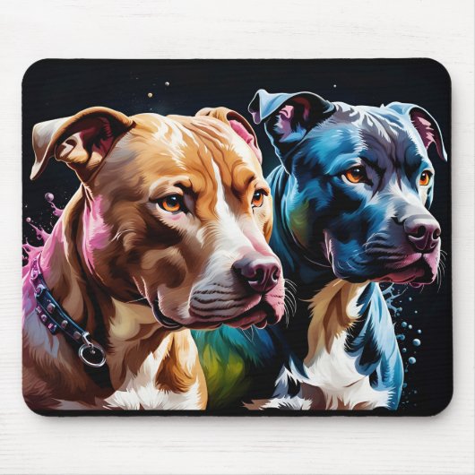 Twee Pit Bulls portret Muismat (Voorkant)