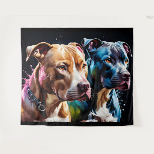 Twee Pit Bulls portret Wandkleed