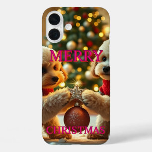TWEE POEDELS VIEREN KERST iPhone 16 PLUS HOESJE