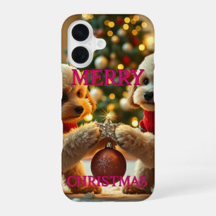 TWEE POEDELS VIEREN KERST iPhone 16 HOESJE