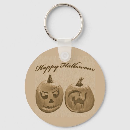 Twee Pompoen Happy Halloween Sleutelhanger (Voorkant)