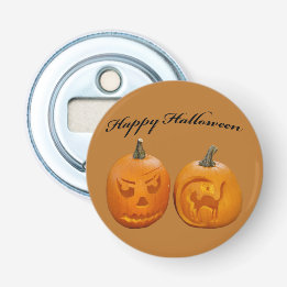 Twee Pompoenen Gelukkig Halloween Button Flesopener