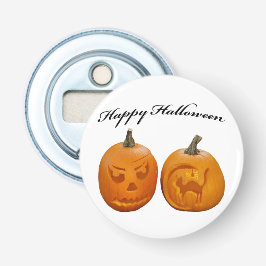 Twee pompoenen Happy Halloween Button Flesopener